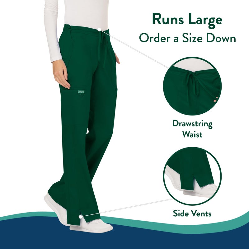 Cherokee Scrubs for Women Mid Rise Moderate Flare Drawstring Pant with 5 Pockets, Ultra Soft & Breathable Fabric - WW120 - WW120, XS, Hunter Green - Image 3